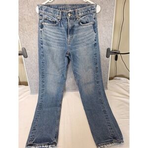 American Eagle High Rise Straight Jeans Womens 2 R Medium Wash Stretch Raw Hem